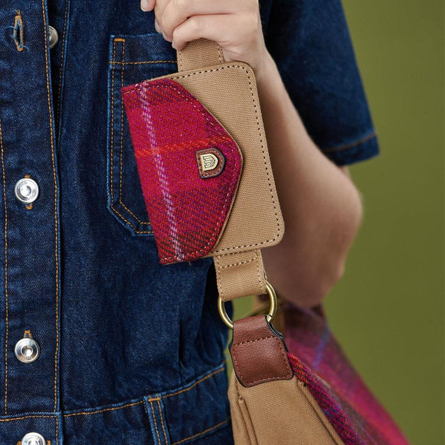 Harris Tweed Fuchsia Tartan Luna Cross Body Bag Close Up