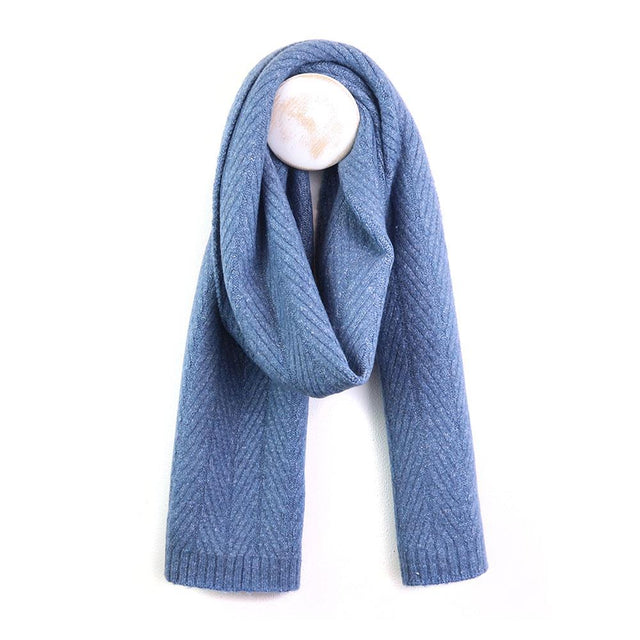 Denim Blue Herringbone Knit Scarf