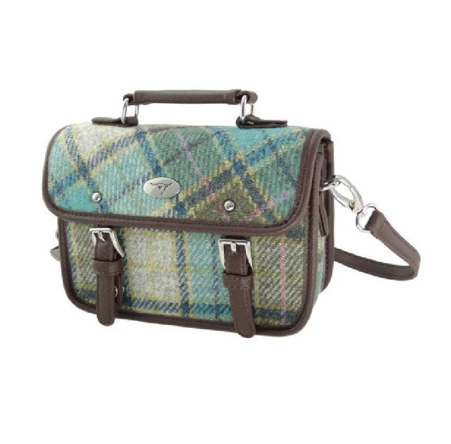Bervie Harris Tweed Mini Satchel in Turquoise Tartan