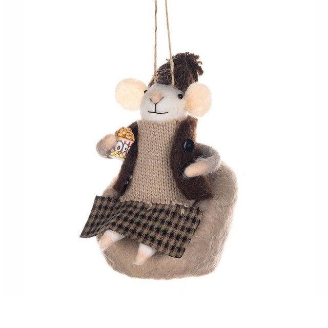 Cosied Up Popcorn Boy Mouse Felt Hanging Decoration
