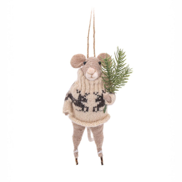 Ice-Skating Mouse Felt Hanging Decoration