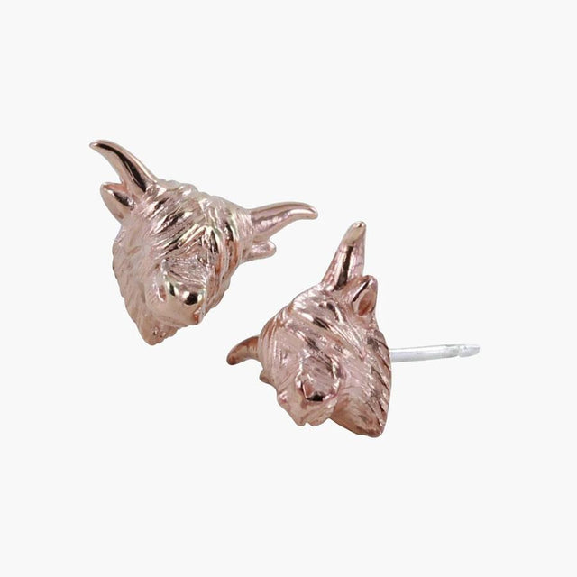 Rose Gold Highland Cow Stud Earrings