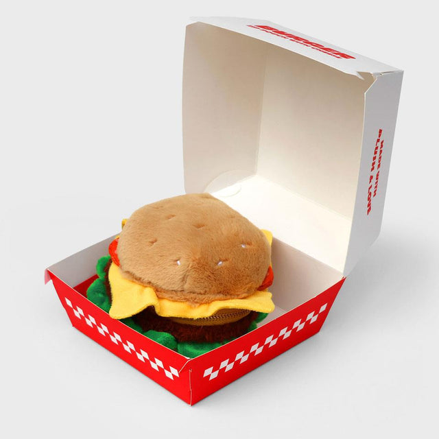 Plush Hamburger Zip Pouch with Open Gift Box