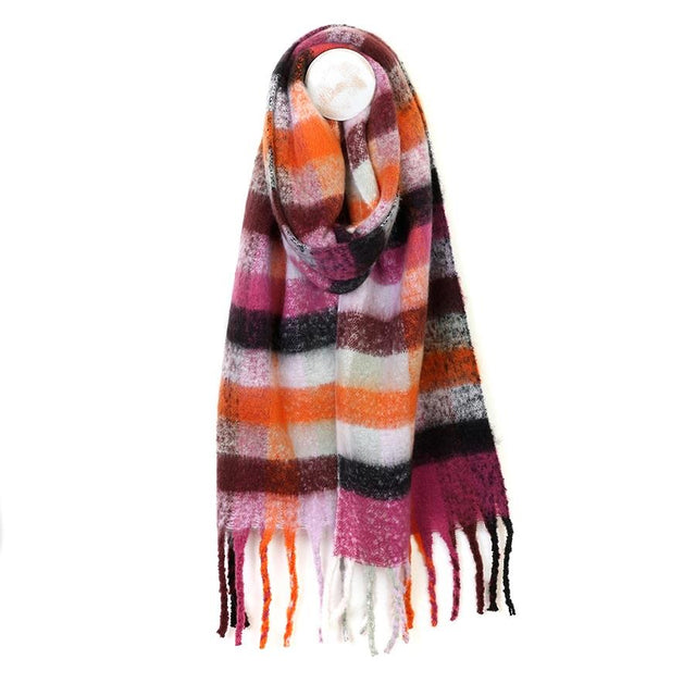 Magenta, Orange and Black Cosy Check Scarf