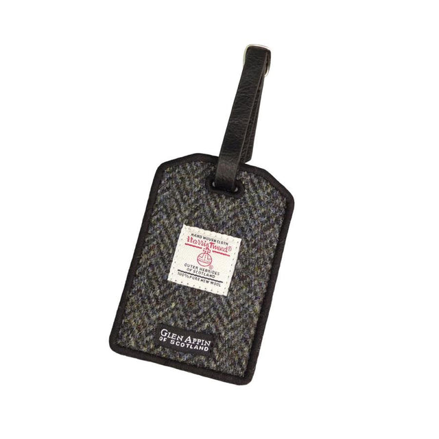 Harris Tweed Charcoal Herringbone Luggage Tag