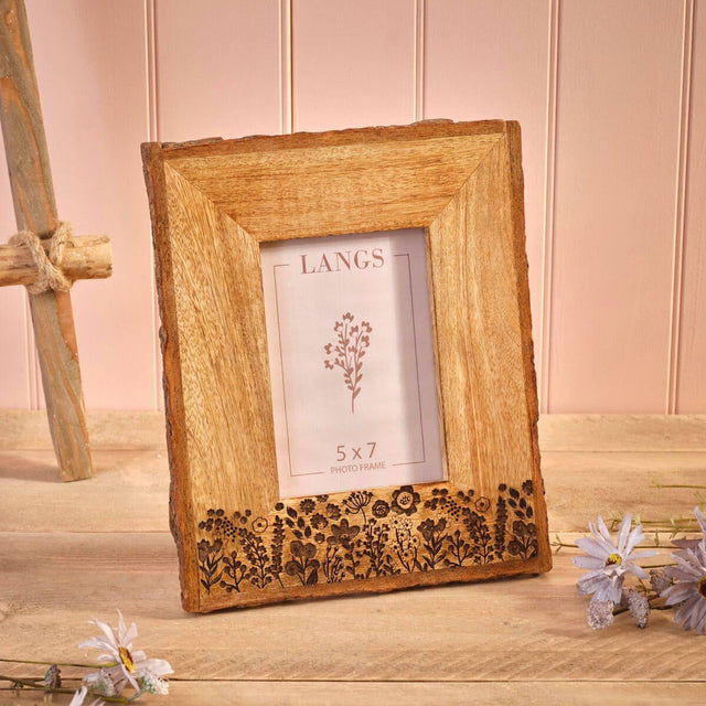 Mango Wood Flower Engraved Photo Frame