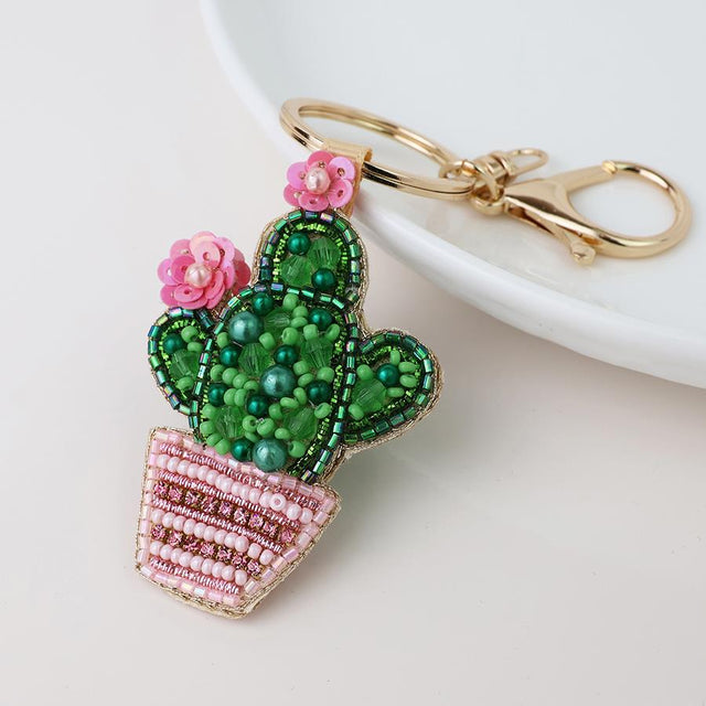 Cactus in Pot Beaded Bag Charm Keyring