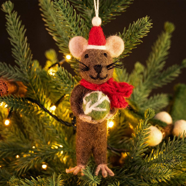 Festive Rat with Sprout Felt Hanging Decoration