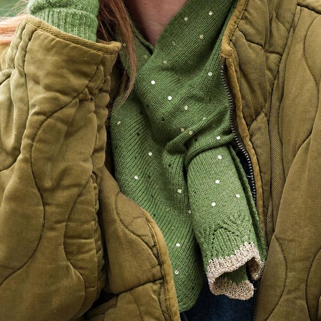 Green Metallic Spot Knit Pull Through Scarf