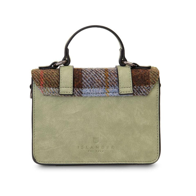 Islander Harris Tweed Baby Satchel in Chestnut and Blue Tartan Back Facing