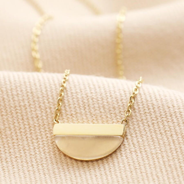 Rose Pink Aventurine Semi Circle Pendant Necklace