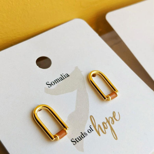 Gold and Enamel Arch Stud Earrings