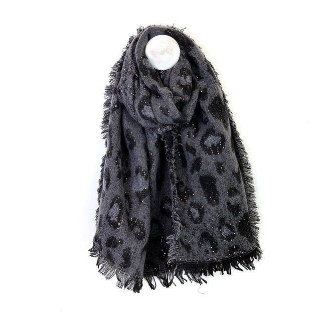 Grey and Brown Leopard Print Sequin Scarf