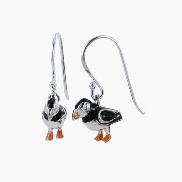 Silver and Enamel Puffin Earrings