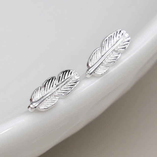 Silver Tiny Feather Stud Earrings