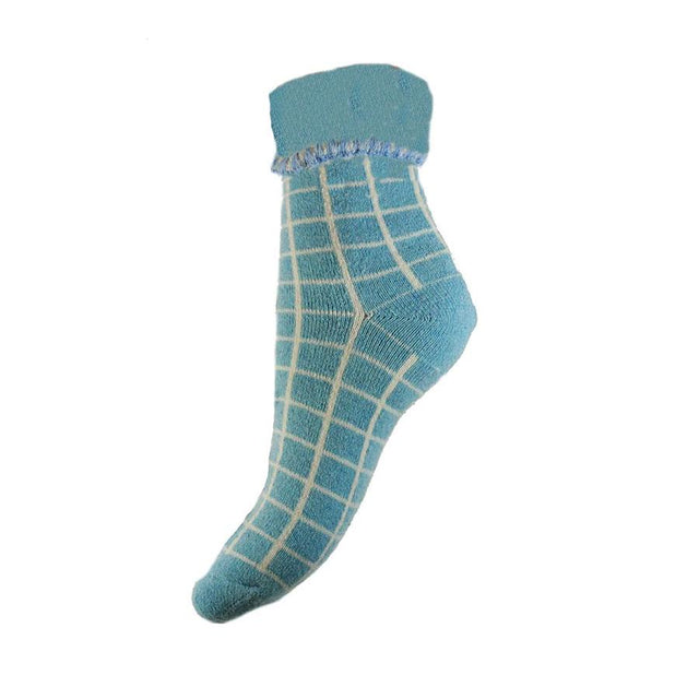 Light Blue Checked Women's Ankle Cuff Socks Miss Sparrow