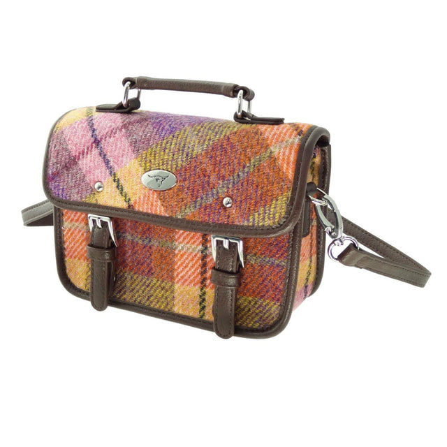 Bervie Harris Tweed Mini Satchel in Peach and Purple