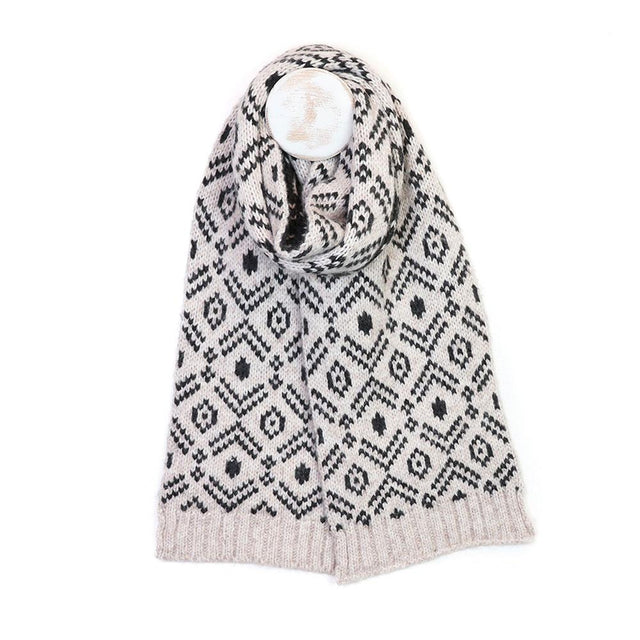 Cream and Black Geometric Pattern Men's Knit Scarf