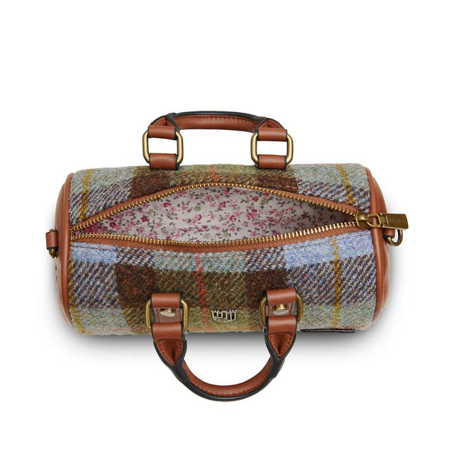 Harris Tweed Chestnut and Blue Tartan Mini Duffel Bag Inside View