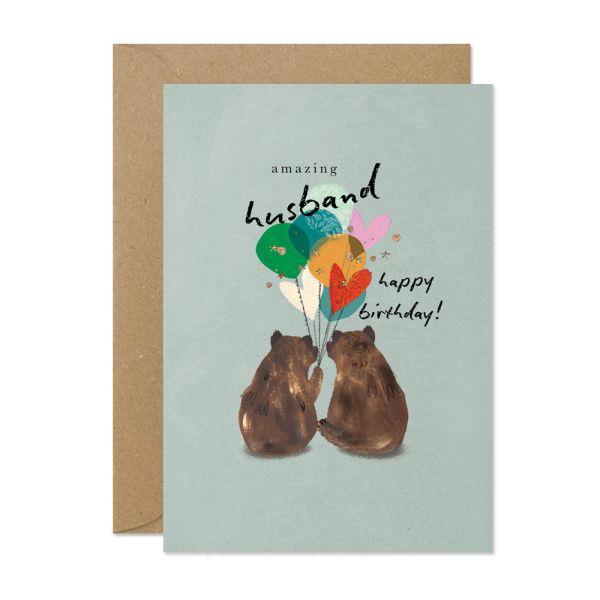 Husband Birthday Bear Balloons Card
