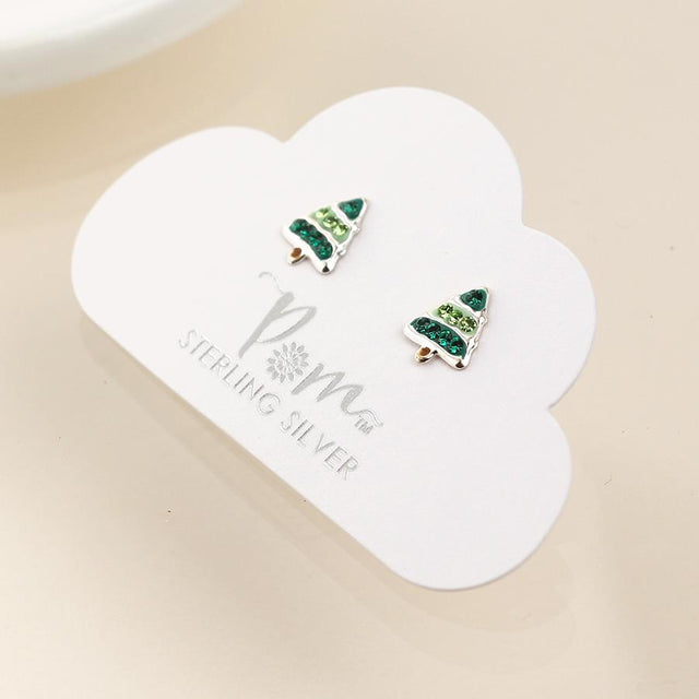 Silver Crystal Xmas Tree Stud Earrings
