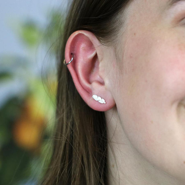 Silver Tiny Feather Stud Earrings