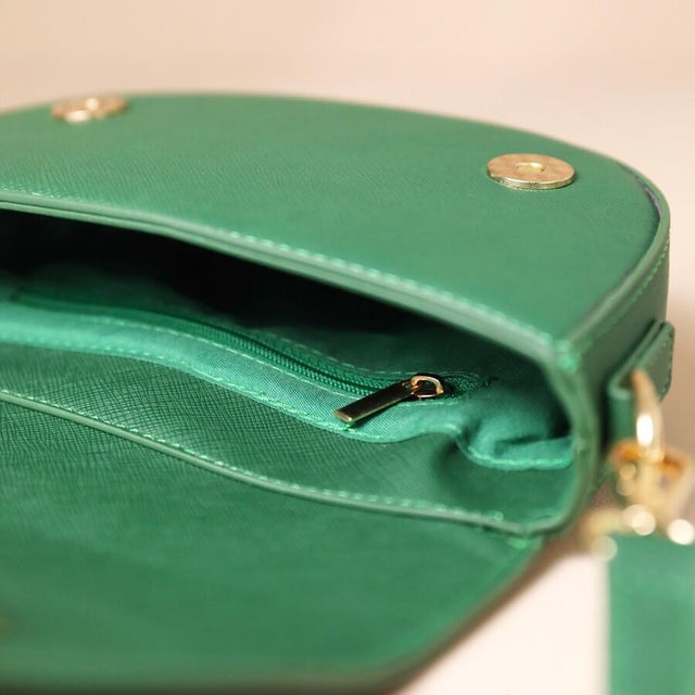 Green Vegan Leather Half Moon Crossbody Bag
