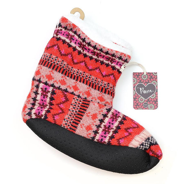 Wine Red and Pink Cosy Lined Bootie Slippers - Size 6-7