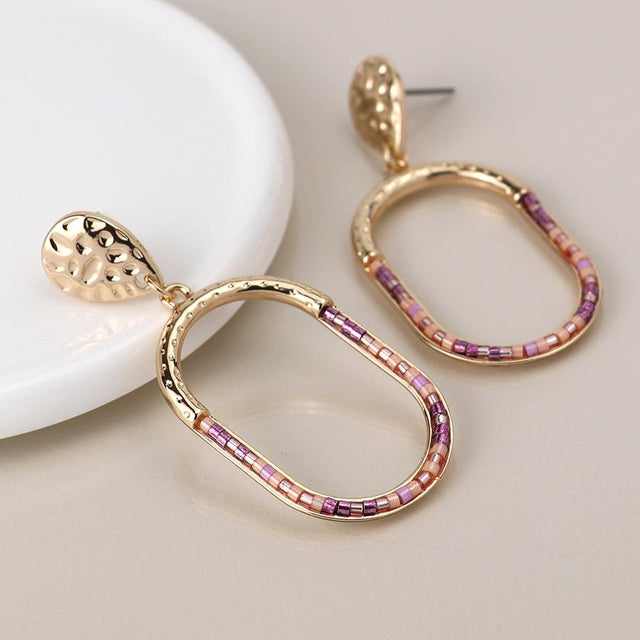 Faux Gold and Pink Beaded Drop Earrings