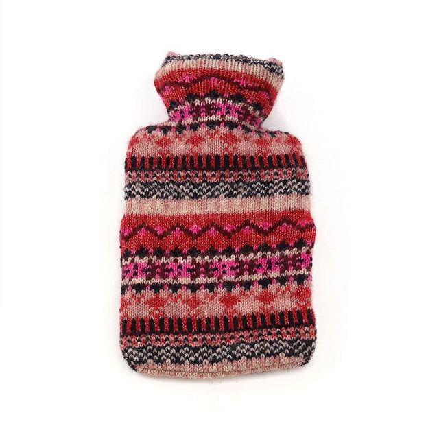 Wine and Pink Mix Fairisle Knitted Cover Mini Hot Water Bottle