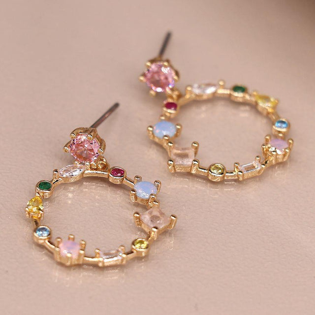Decorative Multi Crystal Hoop Earrings