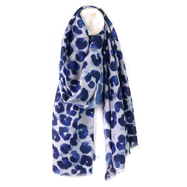 Navy Painterly Animal Print Scarf