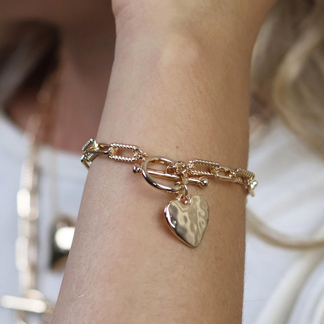 Faux Gold Plated Heart T-Bar Bracelet