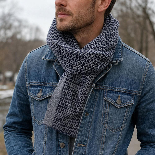 Grey and Navy Chevron Pull Through Men's Scarf