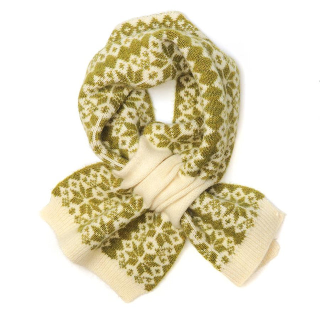 Olive Green & Cream Mix Scandi Star Flower Pull Through Scarf