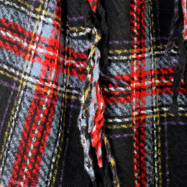 Black, Blue, Yellow and Red Fringe Edge Striped Check Scarf