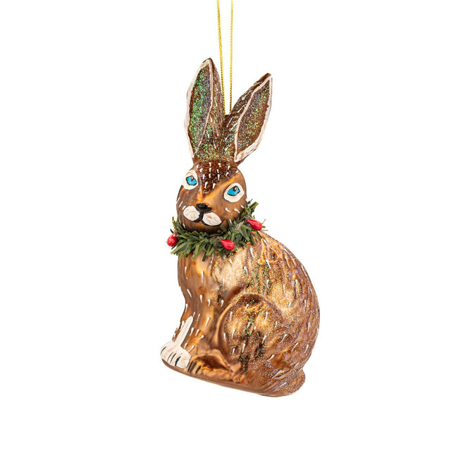 Festive Hare Glass Bauble