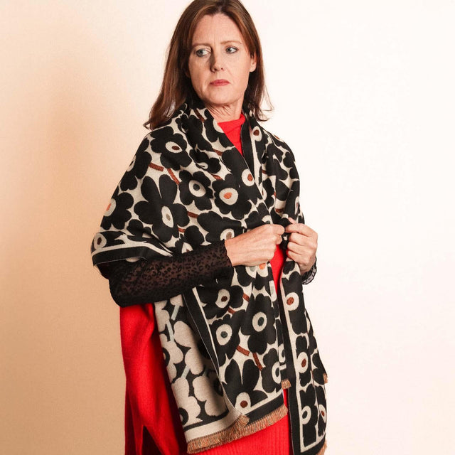 Black Floral Winter Scarf