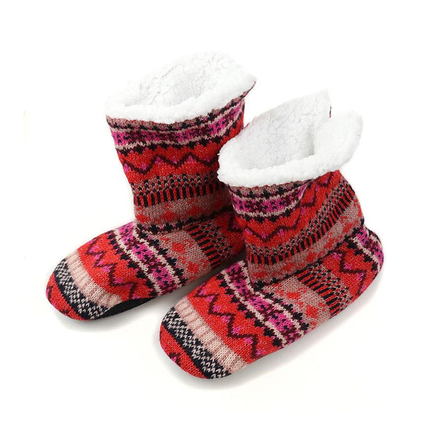 Wine Red and Pink Mix Lined Bootie Slippers - Size 4-5