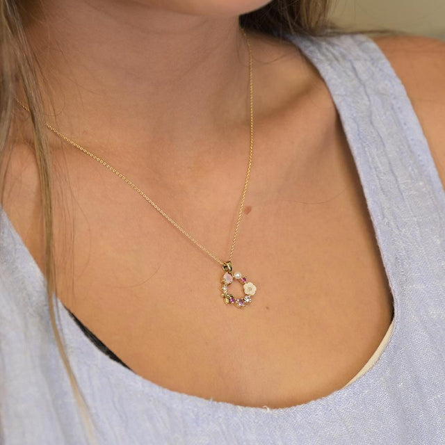Shell and Pink Floral Wreath Necklace