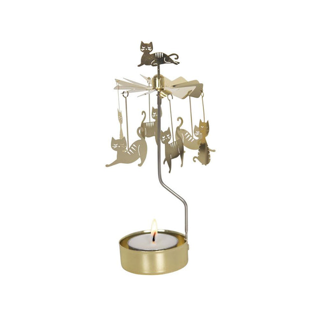 Cat Family Tea Light Rotary in Gold