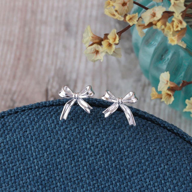 Silver Christmas Present Bow Earrings