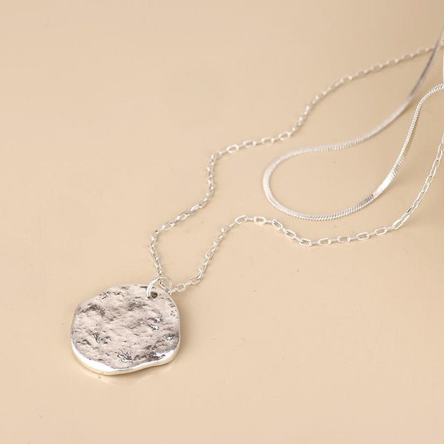 Worn Silver Solstice Eclipse Double Necklace