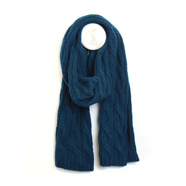 Deep Teal Cable Knit Scarf