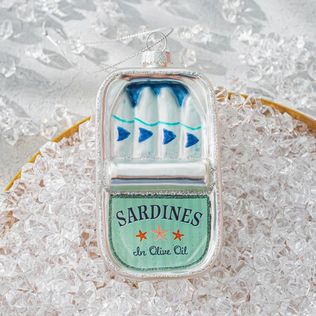 Blue Sardine Tin Glass Bauble