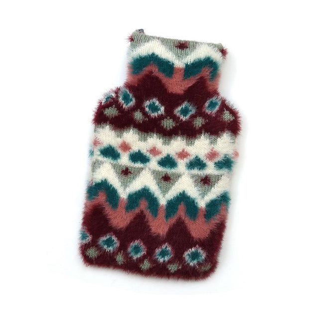 Duck Egg and Wine Mix Fluffy Knit Hotwater Bottle