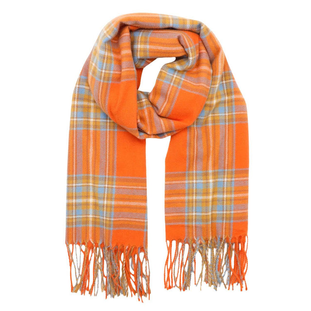Orange Tartan Check Winter Scarf