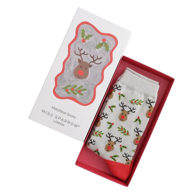Reindeer & Holly Women's Matchbox Socks