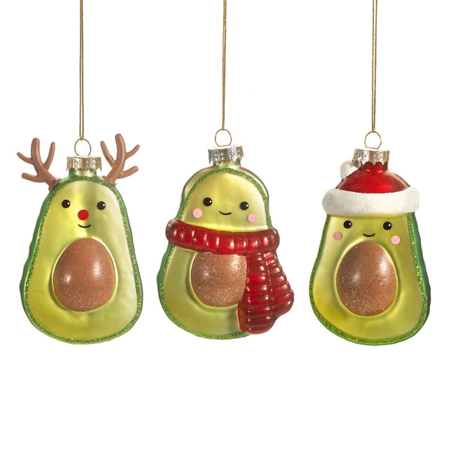 Festive Avocado Shaped Glass Bauble - Assorted Designs Sass & Belle