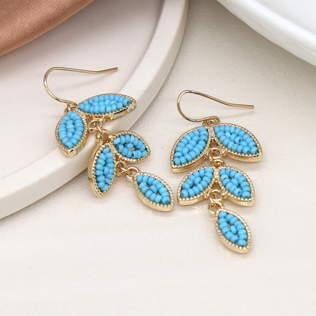 Pom Butique Turquoise Beaded Leaf Earrings